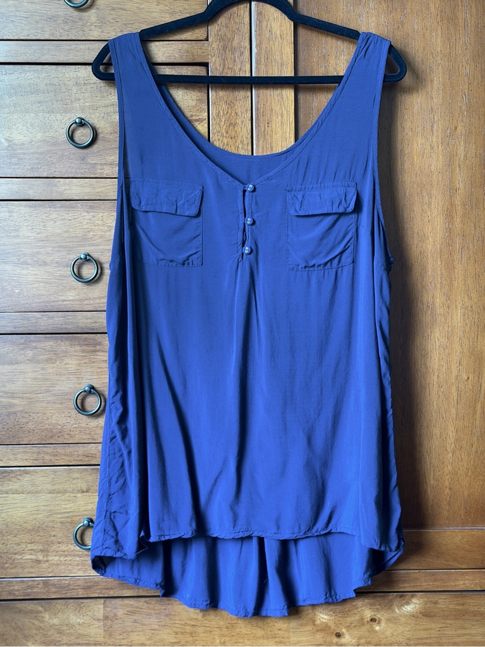 Torrid Navy Blue High Low Swing Tank Henley Pocket Blouse Size 2